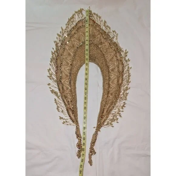 Gold Beaded Fringe Shawl Wrap New Years Christmas Party Festive - Picture 8 of 12